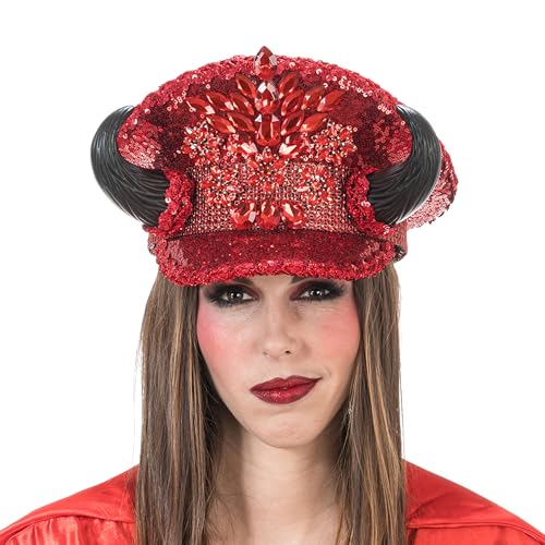 Chaks - glitzernder Teufels Hut für Damen in Rot, Teulfelshörner, Kostüm Accessoires für Halloween und Karneval von Chaks