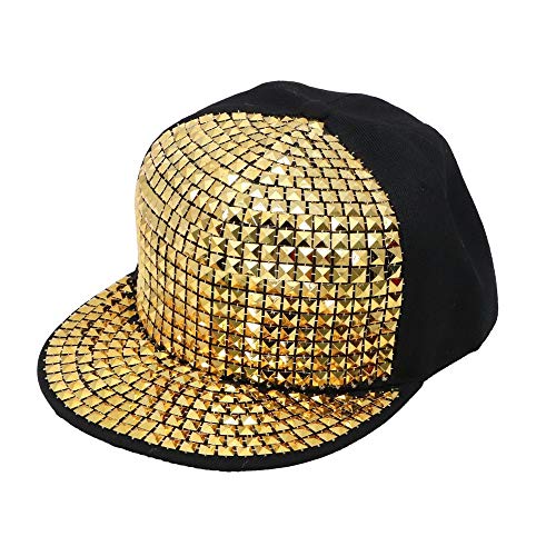 Gold Rock Star Cap mit goldenen Nieten für Erwachsene - Schwarz/Gold - Coole Schirmmütze Basecap Rapper Hip Hop 80er Jahre Party Kostüm von Chaks