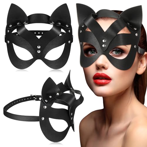 Chalyna Halloween Katzen Maske Damen Maskerade Maske Schwarze Karneval Katze Augenmaske Halbes Gesicht Maske für Frauen Party Ball Dance Cosplay Kostüm Zubehör (Eleganter Stil) von Chalyna