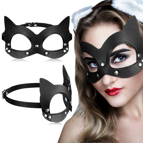 Chalyna Halloween Katzen Maske Damen Maskerade Maske Schwarze Karneval Katze Augenmaske Halbes Gesicht Gesichtsschutz für Frauen Party Ball Dance Cosplay Kostüm Zubehör von Chalyna