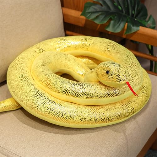 Champracer Schlange Plüschtiere, Realistische Plüschschlange, Glänzende Schlange Plüschtiere, Kuschelschlange Plüschstofftier, Geschenke für Kinder (200 cm,Gelb) von Champracer
