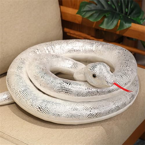 Champracer Schlange Plüschtiere, Realistische Plüschschlange, Glänzende Schlange Plüschtiere, Kuschelschlange Plüschstofftier, Geschenke für Kinder (200 cm,Weiß) von Champracer
