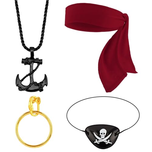 Chanaco Piraten-Zubehör, Piraten-Stirnband, Kostüm, Damen, Herren, Halloween-Outfit, Augenklappe, Ohrringe, Halskette für Cosplay, Party-Requisiten Chanaco Piraten-Zubehör, Piraten-Stirnband, Kostüm, Damen, Herren, Halloween-Outfit, Augenklappe, Ohrringe, Halskette für Cosplay, Party-Requisiten von Chanaco