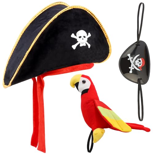 Chanaco Piratenhut, Kostüm, Herren, Piraten-Zubehör, Damen, Augenklappe, Stirnband und Schulter, Papageien-Outfit, Partyzubehör für Cosplayer, 3 Stück Chanaco Piratenhut, Kostüm, Herren, Piraten-Zubehör, Damen, Augenklappe, Stirnband und Schulter, Papageien-Outfit, Partyzubehör für Cosplayer, 3 Stück von Chanaco