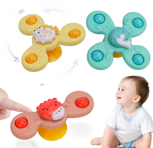 3 Stück Saugnapf Spielzeug, Baby Fidget Toys,Saugnapf Spinner Spielzeug,Saugnapf Spielzeug Kreisel Kinder Baby-Badespielzeug Geschenke für 1-3 Jahre von ChaneeHann