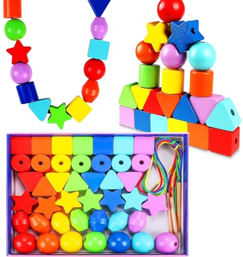 ChaneeHann 42 Stück Holzperlen Fädelspiel,Montessori Holzspielzeug,Motorikspielzeug Geschenk,für Kinder Lernspielzeug Holzspielzeug und Geburtstag Einfädeln Spielzeug ab 3 Jahre ChaneeHann 42 Stück Holzperlen Fädelspiel,Montessori Holzspielzeug,Motorikspielzeug Geschenk,für Kinder Lernspielzeug Holzspielzeug und Geburtstag Einfädeln Spielzeug ab 3 Jahre von ChaneeHann