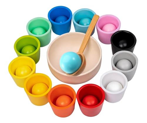 ChaneeHann Regenbogen Bälle in Tassen Kleinkinder Montessori Spielzeug ab 1 Jahr +,Baby Sensorik Bälle Holzspiele zum Zählen und Sortieren Farben Lernen - 12 Ball 35mm ChaneeHann Regenbogen Bälle in Tassen Kleinkinder Montessori Spielzeug ab 1 Jahr +,Baby Sensorik Bälle Holzspiele zum Zählen und Sortieren Farben Lernen - 12 Ball 35mm von ChaneeHann