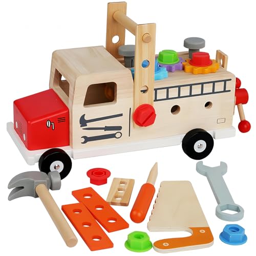 Werkzeugkoffer Kinder Werkbank, Werkzeug Kinder Montessori Spielzeug ab 2 3 4 Jahre, Holzspielzeug Werkzeugkasten Werkzeugwagen Lernspiele Geschenk Junge Mädchen 2 3 4 Jahre(30 Stück) von ChaneeHann