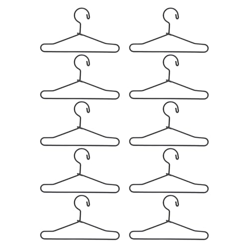 Changor 10 Stück Miniatur-Kleiderbügel für Puppen, Mini-Kleiderbügel aus Metall, Kleiderbügel, Kleine Kleiderbügel für Puppenschränke, Zubehör, Dekoration, Edelstahl, Schwarz (65 mm) von Changor
