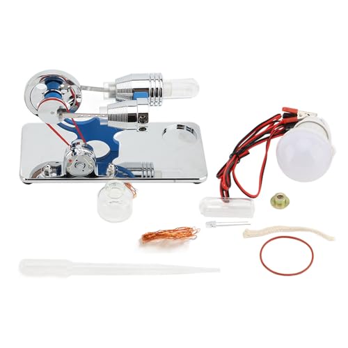 Changor Stirling Motormotormodell Aluminiumlegierung Heißluft Bildungsspielzeug Stromerator mit LED -Glühbirne und Schnurleuchte (Blau) von Changor
