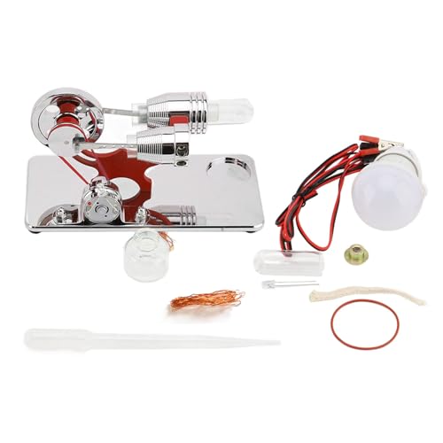 Changor Stirling Motormotormodell Aluminiumlegierung Heißluft Bildungsspielzeug Stromerator mit LED -Glühbirne und Schnurleuchte (Rot) von Changor