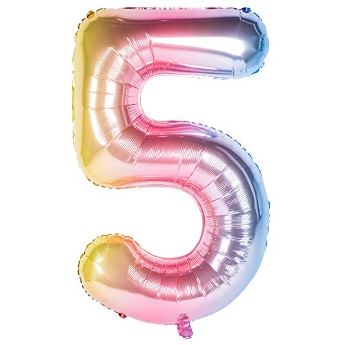 40 Zoll 0 to 9 in Regenbogen Nummer Folienballon Helium Zahlenballon Luftballon Riesenzahl Party Hochzeit Kindergeburtstag Geburtstag (Number 5) von CHANGZHONG