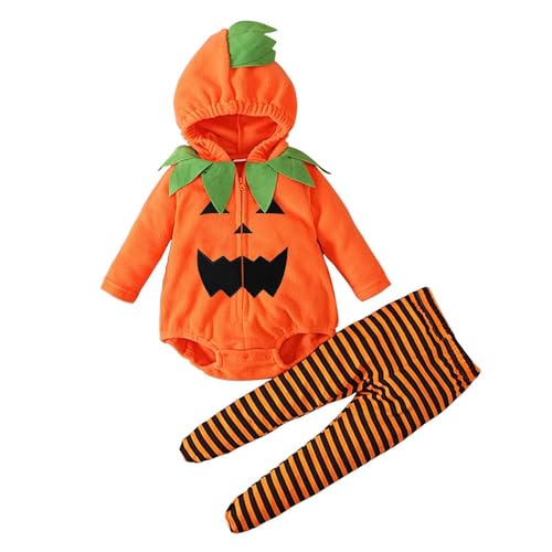 2-Teiliges Set Baby Halloween Kürbiskostüm, Halloween Baby Kleidung Jungen Mädchen Pumpkin Body Overall Pumpkin Top Outfit Kostüm Strampler Bodysuit Jumpsuit Sets für Neugeborenes 0-24 Monate von Chanpning