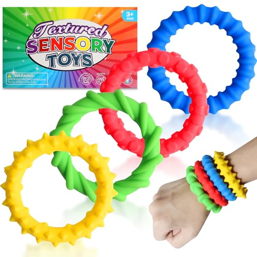 4 Stück Sensorik Spielzeug Fidget Toys Kauarmband Kinder ADHS Autismus Dekompression Spielzeug zur Stressabbau und Angstlinderung, Mehrfarbig von Chanurae