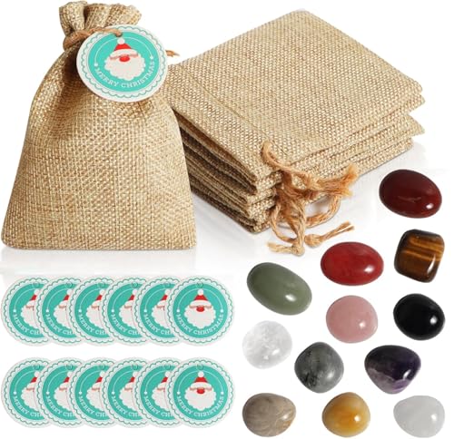 Chanurae 12 Set Glückssteine für Kinder, Glücksbringer kinder, Jutebeutel und einer Karte, mitbringsel kindergeburtstag, kleinigkeiten für kinder, Silvester Mitgebsel von Chanurae