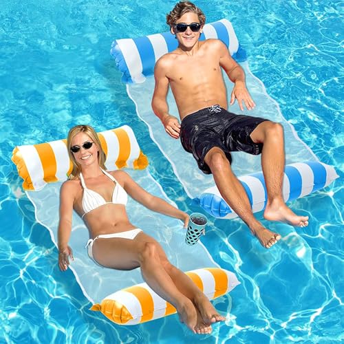 2 Stück Luftmatratze Pool, Luftmatratze Wasser, Wasserhängematte mit Luftpumpe, 4-in-1 Loungesessel Pool Lounge Luftmatratze Pool Aufblasbare Hängematte für Erwachsene und Kinder von Chaohua