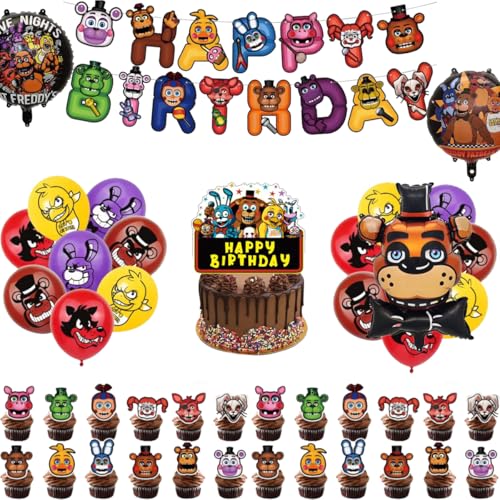 Five Nights at Freddy's Birthday Party Decoration Set Beinhaltet Geburtstagsbanner, Kuchendekorationen, Luftballons, Partyzubehör mit Titeln Five Nights at Freddy's Birthday Party Decoration Set Beinhaltet Geburtstagsbanner, Kuchendekorationen, Luftballons, Partyzubehör mit Titeln von Chaopisz