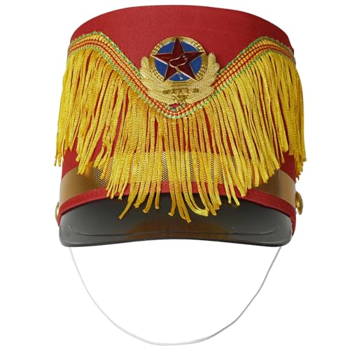 Chaoyinn Kind Junge Mädchen Hut Majorette Trommel Schlagzeuger Hut Soldat Spielzeug Mütze Drum Band Fanfare Kostüm Fest Bühne Auftritt Cosplay Typ D Rot Einheitsgröße von Chaoyinn