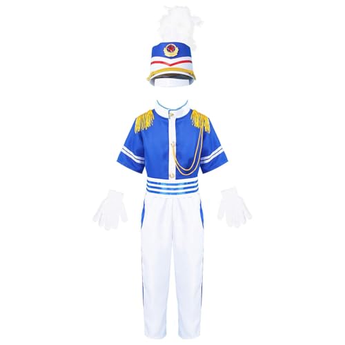 Chaoyinn Kinderkostüm Königliche Garde Junge Mädchen Karneval Uniform Fanfare Soldat Halloween Kostüm Fest Cosplay Königsblau C 146-152 von Chaoyinn