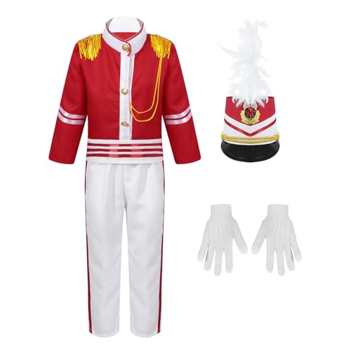 Chaoyinn Kinderkostüm Königliche Garde Junge Mädchen Karneval Uniform Fanfare Soldat Halloween Kostüm Fest Cosplay Rot A 146-152 von Chaoyinn