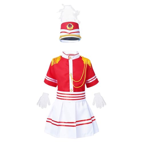 Chaoyinn Kinderkostüm Königliche Garde Junge Mädchen Karneval Uniform Fanfare Soldat Halloween Kostüm Fest Cosplay Rotes D 146-152 von Chaoyinn