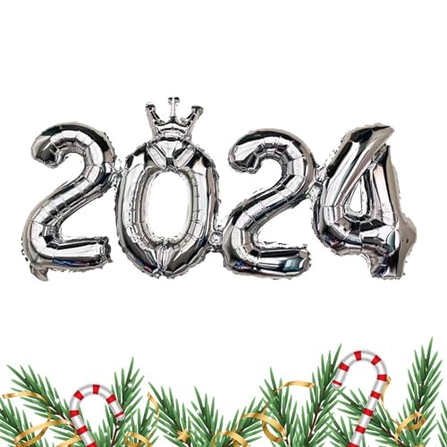 2024 Neujahrsballons | 16 Zoll Gold-Silber-Rosen-Zahlen-Folienballons | Eve Party Supplies, Jubiläumsfeier, Abschlussdekoration, Heimdekoration für Neujahr von Chappal