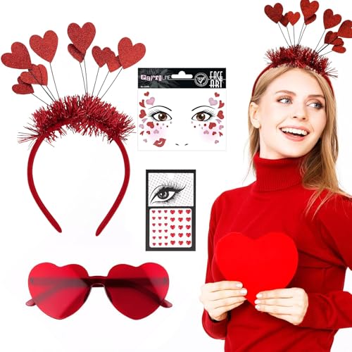 Amor Kostüm Damen, Herz Haarreif + Herz Gesichtstattoo + Herzbrille + Herzen Strasssteine, Glitzer Haarreif Herzen Face Art Sticker Amor Kostüm Zubehör Accessoires für Valentinstag Karneval Halloween Amor Kostüm Damen, Herz Haarreif + Herz Gesichtstattoo + Herzbrille + Herzen Strasssteine, Glitzer Haarreif Herzen Face Art Sticker Amor Kostüm Zubehör Accessoires für Valentinstag Karneval Halloween von Charfia