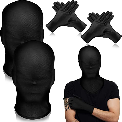 Charfia 2 Schwarze Maske Halloween, Halloween Masken Vollgesichtsmaske Kostüm Unisex Gesichtslose Maske mit 2 Schwarzen Handschuhen, Spandex Halloween Maske Cosplay von Charfia