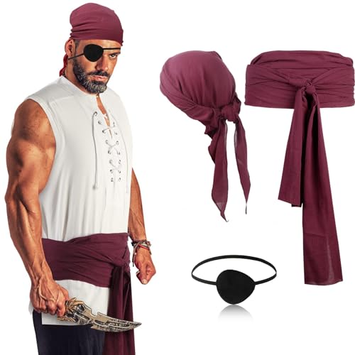 Piraten Accessoires Damen Herren, Piraten Kopftuch Taillengürtel Augenklappe Piratenkostüm Damen Herren Accessoires, Pirat Kostüm Frauen Damen Herren Bandana Gürtel für Fasching Karneval Halloween Piraten Accessoires Damen Herren, Piraten Kopftuch Taillengürtel Augenklappe Piratenkostüm Damen Herren Accessoires, Pirat Kostüm Frauen Damen Herren Bandana Gürtel für Fasching Karneval Halloween von Charfia