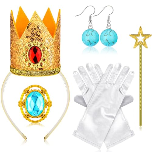 Charfia 5 Stück Prinzessin Peach Kostüm Damen Kinder Zubehör, Kostüm Damen Prinzessin Kostüm Prinzessin Damen Zubehör, Princess Peach Kostüm Showtime Daisy Kostüm Frauen Karneval Fasching Accessoires von Charfia