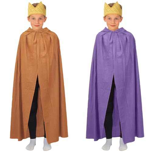 Charlie Crow Wikinger/Sachsen/Kelte/Briton Krieger König Umhang mit Krone Kostüm Set für Kinder | Zwei Farben | Einheitsgröße 7-9 Jahre (lila) von Charlie Crow