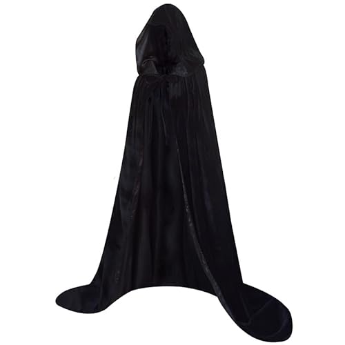 Charm&Cstay Samt-Umhang mit Kapuze für Damen, umgekehrt, mittelalterlicher Kapuzenumhang, Schwarz / Schwarz, Medium/55'' Charm&Cstay Samt-Umhang mit Kapuze für Damen, umgekehrt, mittelalterlicher Kapuzenumhang, Schwarz / Schwarz, Medium/55'' von Charm&Cstay