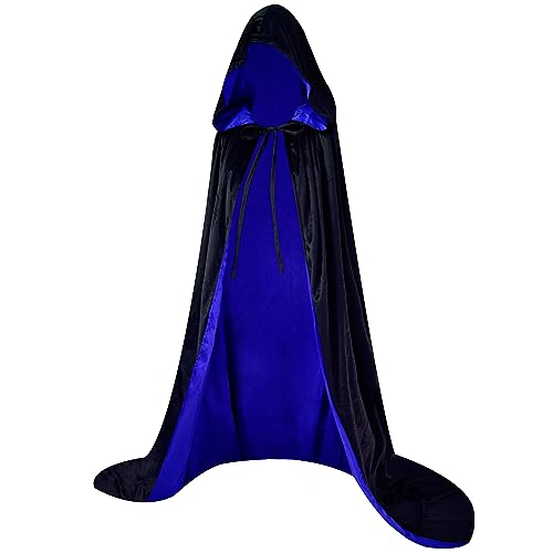 Charm&Cstay Samt-Umhang mit Kapuze für Damen, umgekehrt, mittelalterlicher Kapuzenumhang, Schwarz und Königsblau, Large/59'' Charm&Cstay Samt-Umhang mit Kapuze für Damen, umgekehrt, mittelalterlicher Kapuzenumhang, Schwarz und Königsblau, Large/59'' von Charm&Cstay