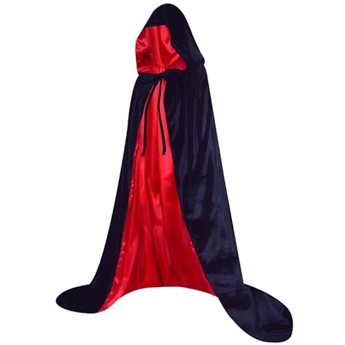 Charm&Cstay Samt-Umhang mit Kapuze für Damen, umgekehrt, mittelalterlicher Kapuzenumhang, schwarz/rot, X-Large/66'' Charm&Cstay Samt-Umhang mit Kapuze für Damen, umgekehrt, mittelalterlicher Kapuzenumhang, schwarz/rot, X-Large/66'' von Charm&Cstay