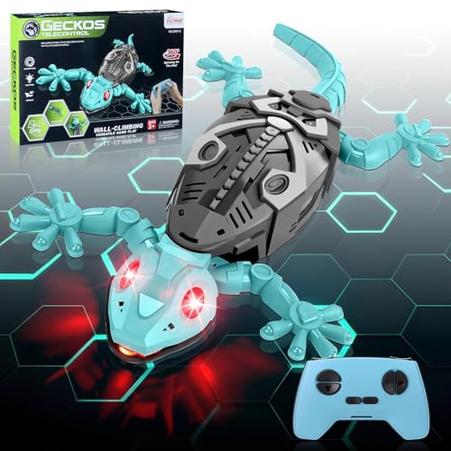 Charmofun Gecko Wandflitzer, Ferngesteuerter Gecko an der Wand Spielzeug, Mit Leuchtenden Led-Augen, Realistische Bewegungen, Interaktives Roboter Spielzeug Geschenk für Jungen Mädchen ab 3 Jahren von Charmofun