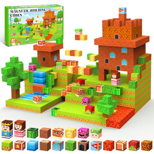 Charmofun Magnetische Bausteine Blöcke 150 Stück 2.5 cm, Magnetic Building Blocks mit Burgabenteuer, Magnet Bausteine Magnetisches Spielzeug für Kinder von Charmofun