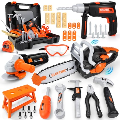 Charmofun Werkzeugkoffer Kinder, Werkzeug Set Kinder mit MotorsäGe & Elektrische Bohrmaschine & Winkelschleifer, Rollenspiel Spielzeug Ab 3 4 5 6 7 8 Jahre Jungen MäDchen (50 Pieces) von Charmofun