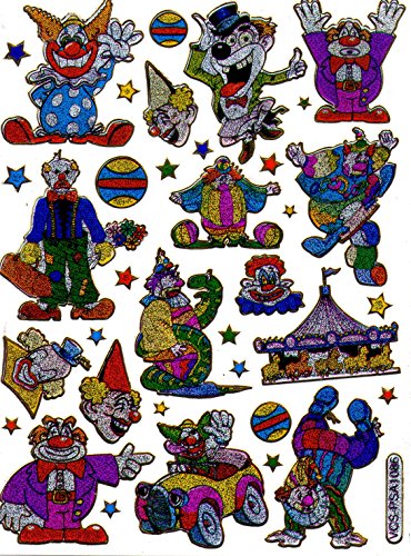 Clown Zirkus Es bunt Karneval Fasching Aufkleber 36-teilig 1 Blatt 135 mm x 100 mm Sticker Basteln Kinder Party Metallic-Look von Charo