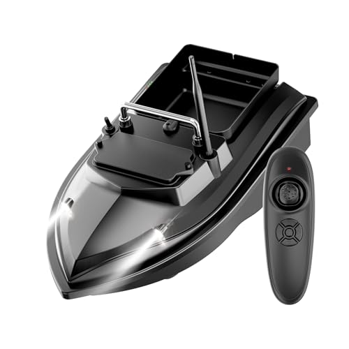 Charocean 500m Ferngesteuert Futterboot Angeln 10400mAh Nachtangeln Fischköder Köderboot mit LED-Navigator-Licht, Fernbedienung Futterboote Bait Boat Ferngesteuertes Köderboot (Schwarz) von Charocean