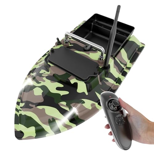 Charocean 500m Ferngesteuert Futterboot Angeln 10400mAh Nachtangeln Fischköder Köderboot mit LED-Navigator-Licht, Fernbedienung Futterboote Bait Boat Ferngesteuertes Köderboot (Tarnfarbe) von Charocean