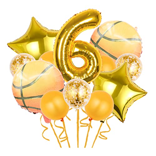 12 Stück Basketball-Luftballons, Basketball-Themen-Dekorationen, Gold-Konfetti-Ballon, Folien-Ballon, Stern-Ballon für Basketball, Sport, Thema, 6. Geburtstag, Partyzubehör, Gold-Zahl 6 12 Stück Basketball-Luftballons, Basketball-Themen-Dekorationen, Gold-Konfetti-Ballon, Folien-Ballon, Stern-Ballon für Basketball, Sport, Thema, 6. Geburtstag, Partyzubehör, Gold-Zahl 6 von Chaungfu