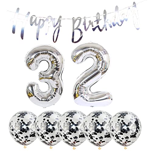 2 Luftballons Zahl 32 silber+5 Konfetti Luftballons+silber banner Folienballon 32.Geburtstags deko Männer frauen 32 Jahr Geburtstags deko Zahlenballon 32 Luftballons 32 Geburtstags Mann frau 2 Luftballons Zahl 32 silber+5 Konfetti Luftballons+silber banner Folienballon 32.Geburtstags deko Männer frauen 32 Jahr Geburtstags deko Zahlenballon 32 Luftballons 32 Geburtstags Mann frau von Chaungfu