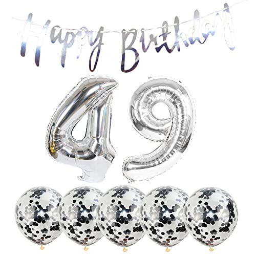 2 Luftballons Zahl 49 silber+5 Konfetti Luftballons+silber banner Folienballon 49.Geburtstags deko Männer frauen 49 Jahr Geburtstags deko Zahlenballon 49 Luftballons 49 Geburtstags Mann frau von Chaungfu