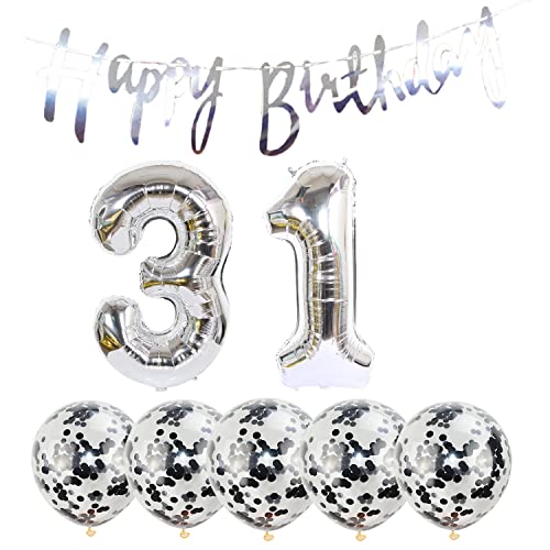Chaungfu 2 Luftballons Zahl 31 silber+5 Konfetti Luftballons+silber banner Folienballon 31.Geburtstags deko Männer frauen Jahr Geburtstags Zahlenballon Mann frau Chaungfu 2 Luftballons Zahl 31 silber+5 Konfetti Luftballons+silber banner Folienballon 31.Geburtstags deko Männer frauen Jahr Geburtstags Zahlenballon Mann frau von Chaungfu