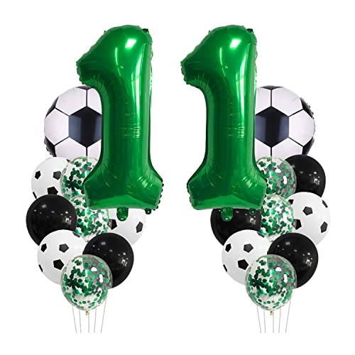 Chaungfu Fußball Geburtstagsdeko 11 Jahr Kindergeburtstag Deko Jungen Großes Luftballon Geburtstag Dekorationen Zahl Ballon, FolienBallon, Grüner Konfetti Ballon für Themenfeier, Grün von Chaungfu