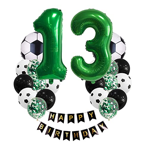 Fußball Luftballons Set 13. Geburtstag Deko, Fußball Luftballon 13. Geburtstag Grün, Geburtstagsdeko Jungen 13 Jahr, 13 Ballon Fußball Deko, 13.Geburtstagsdeko Fußball, Happy Birthday Girlande von Chaungfu