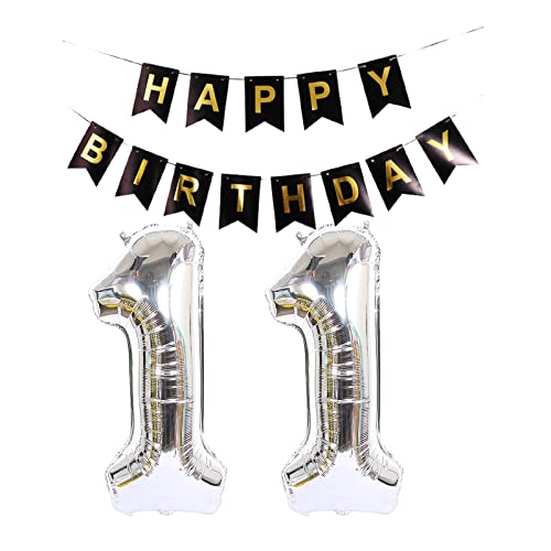 Chaungfu 11. Geburtstag Silber, Geburtstagsdeko 11 Jahr, Ballon, Riesen Folienballon Zahl, Happy Birthday, Banner für Mädchen und Jungen,XXL von Chaungfu