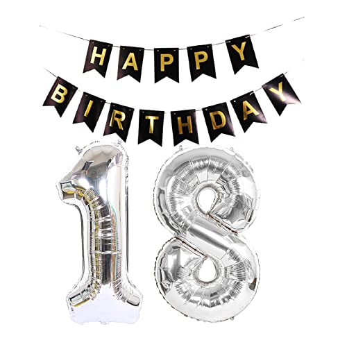 Luftballon 18. Geburtstag Silber, Geburtstagsdeko 18 Jahr, Ballon 18. Geburtstag, Riesen Folienballon Zahl 18, Happy Birthday Folienballon 18, Happy Birthday Banner für Mädchen und Jungen,XXL Luftballon 18. Geburtstag Silber, Geburtstagsdeko 18 Jahr, Ballon 18. Geburtstag, Riesen Folienballon Zahl 18, Happy Birthday Folienballon 18, Happy Birthday Banner für Mädchen und Jungen,XXL von Chaungfu