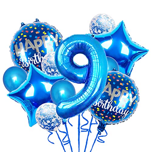 Luftballons, 11 Stück Folienballons 9 Jahre alt für 9. Geburtstag Party Supplies Dekoration, Konfetti Ballon Kinder Party Luftballons Party Supplies 9 Jahre alt Geburtstag Ballon für Kinder (9, Blau) von Chaungfu