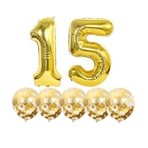 Luftballons 15. Geburtstag Gold Luftballon Zahlen Number 15 Folienballon, Deko 15 Geburtstag Mädchen, Riesenzahl Zahlenballon 40 inch für Geburtstag, Jubiläum,Hochzeit Party Dekoration Luftballons 15. Geburtstag Gold Luftballon Zahlen Number 15 Folienballon, Deko 15 Geburtstag Mädchen, Riesenzahl Zahlenballon 40 inch für Geburtstag, Jubiläum,Hochzeit Party Dekoration von Chaungfu